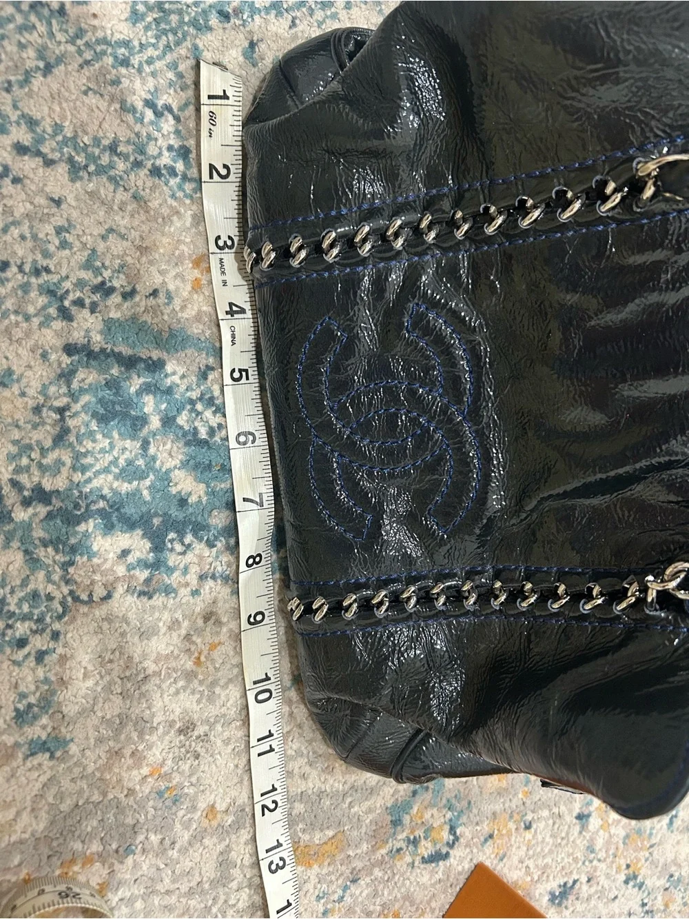 CHANEL Black Quilted Patent Leather Chain Shoulder Bag